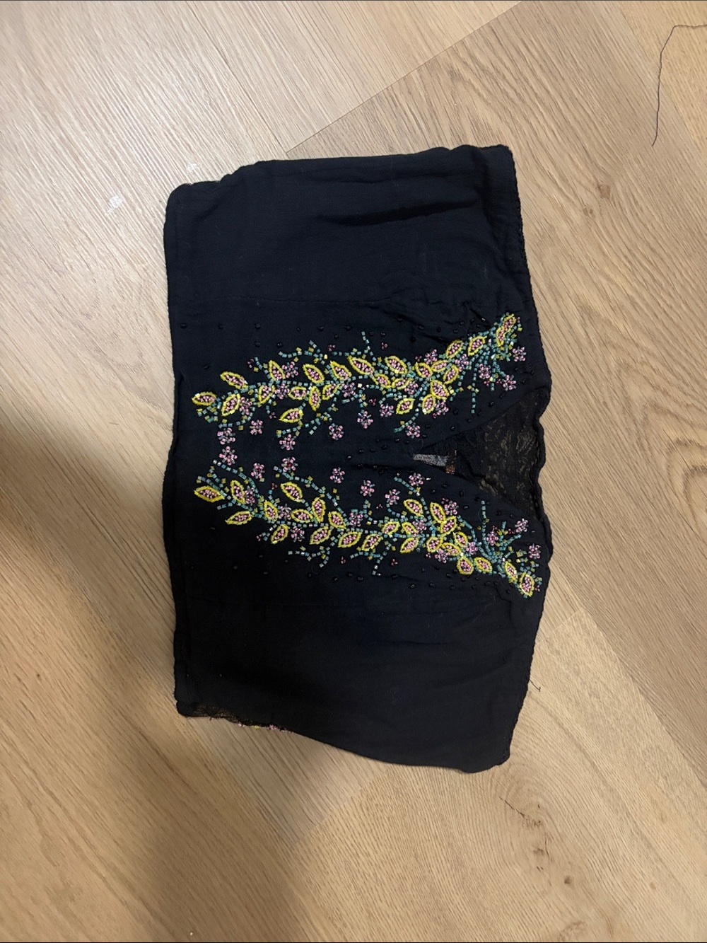 Free People Black Shorts with Yellow & Pink Floral Embroidery
